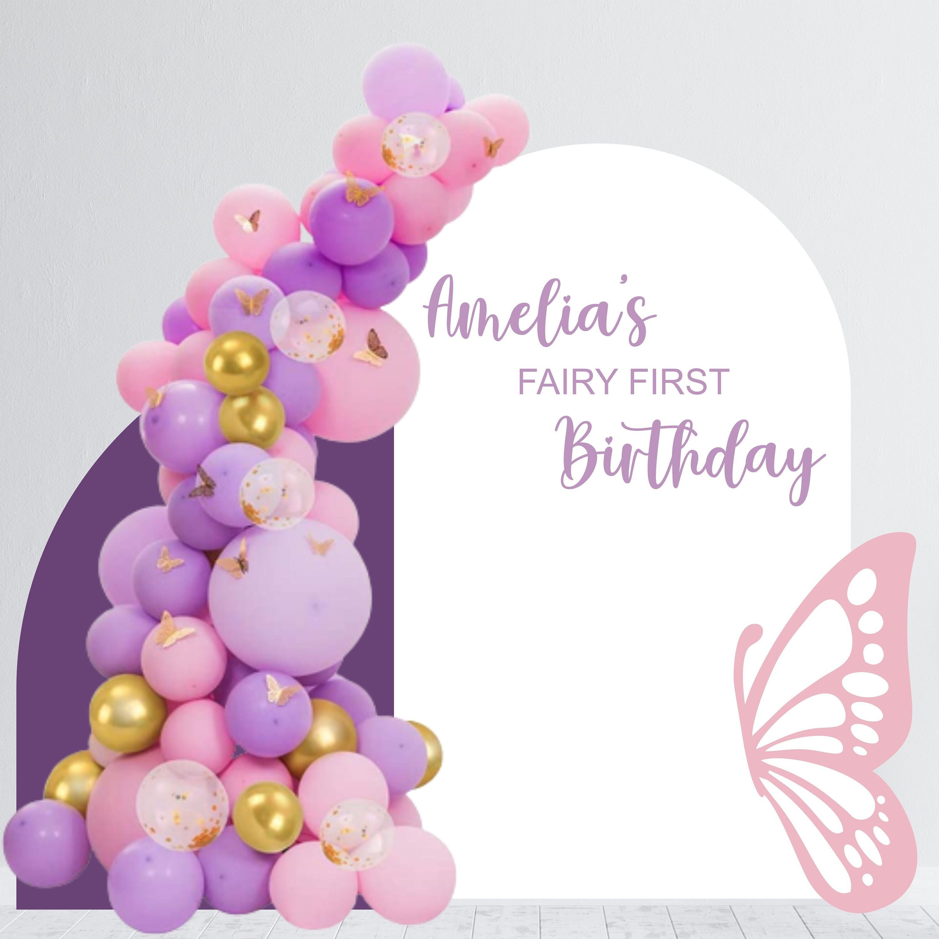 Fairy First Birthday Decal Happy Birthday Party Backdrop First Birthday for Balloon Arch Personalized Birthday Sticker for
