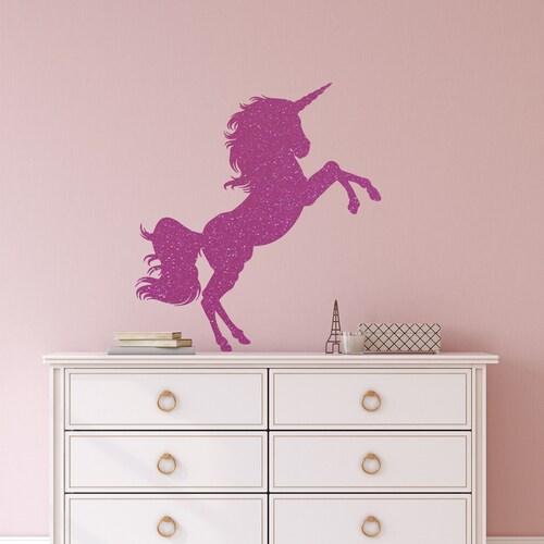Glitter Unicorn Wall Decal Pink Glitter Unicorn Sticker Gold Etsy