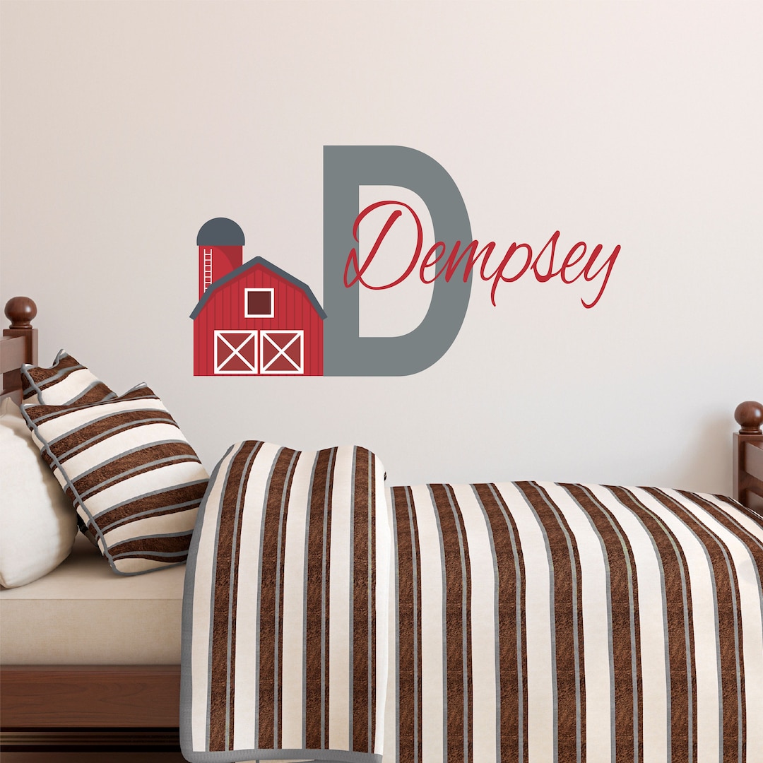 Custom Name Boys Barn Wall Decal - Boys Personalized Name Farm Nursery ...
