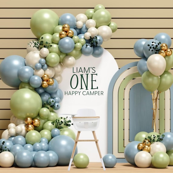 One Happy Camper 1st Birthday Banner - High Chair Banner With Camping Decor (Forest Theme)