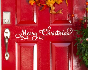 Merry Christmas Door Decal - Front Door Decal - Feliz Navidad Wall Quotes - Wall Decor - Vinyl Lettering - Love Wall Decal - Welcome Decal