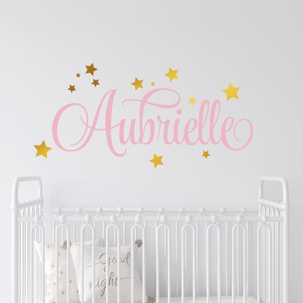 Personalized Wall Decal Girl Name Wall Decal Gold Stars Nursery Wall Decal Personalized Name Decal Vinyl Decal Girls Name Decal Princess