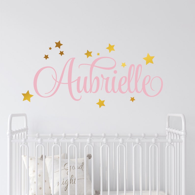 Personalized Wall Decal Girl Name Wall Decal Gold Stars Nursery Wall Decal Personalized Name Decal Vinyl Decal Girls Name Decal Princess Bild 1