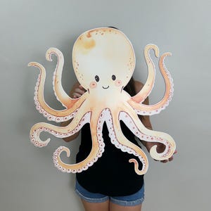 Pulpo de utilería - Pulpo 3D para fondo de fiesta - Oneder the Sea 1er cumpleaños - Recorte de pulpo de acuarela - Baby Shower con temática oceánica