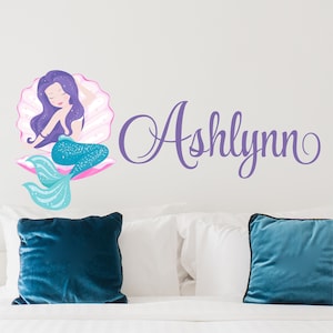 Personalized Name Mermaid Wall Decal - Custom Name Mermaid Tail Wall Sticker - Vinyl Decal Monogram Girls Room - Nursery Wall Decor - Custom