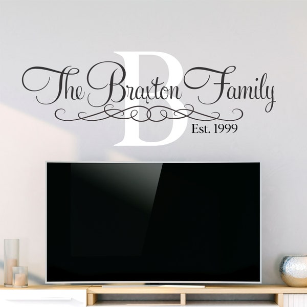 Personalized Family Name Wall Decal - Custom Family Name Vinyl Wall Sticker - Family Wall Sign Monogram - Last Name Decal - Wedding Decor