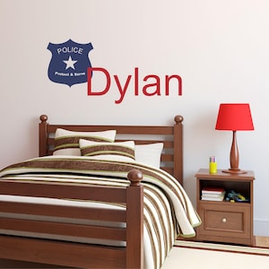 Personalized Name Police Wall Decal - Custom Name Police Wall Sticker - Vinyl Decal Monogram Boys Room - Childrens Nursery Wall Decor