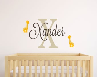 Personalized Name Giraffe Wall Decal - Custom Name Giraffe Wall Sticker - Vinyl Decal Monogram Girls Boys Room - Children Nursery Wall Decor
