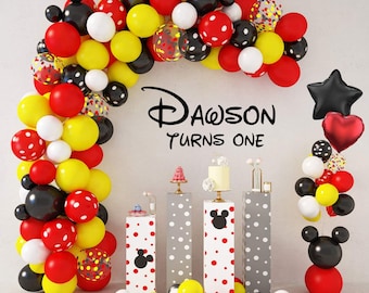 Turns One Decal - Happy Birthday Party Backdrop -  Birthday Party Decor - Personalized 1st Birthday Party Backdrop - Theme First Birthday
