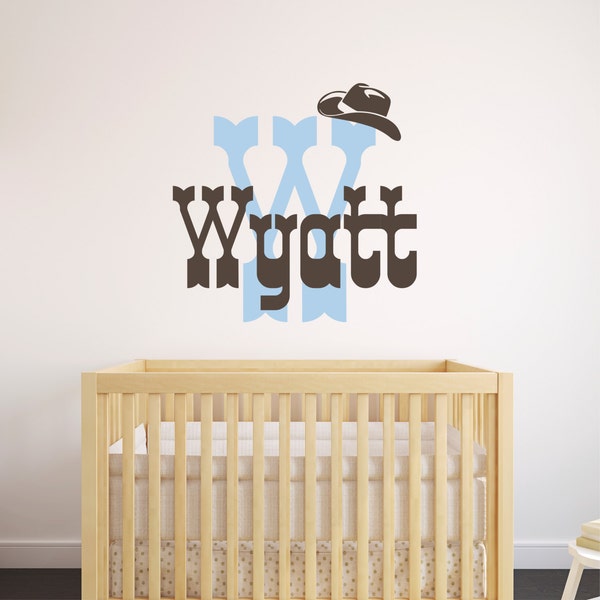 Personalized Name Cowboy Wall Decal - Custom Name Cowboy Wall Sticker - Vinyl Decal Monogram Girls Boys Room - Childrens Nursery Wall Decor