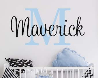 Name Wall Decal Teen Boys Room Decor Baby Boy Nursery Name Decal Personalized Baby Name Decal for Wall Vinyl Lettering Initial Monogram