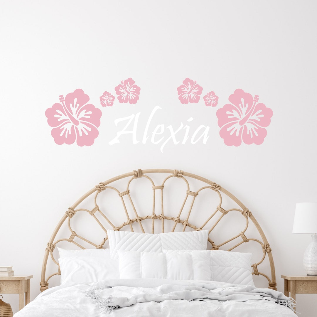 Personalized Name Hibiscus Wall Decal Custom Name Wall Sticker Hawaiian