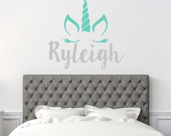 Personalized Name Unicorn Wall Decal - Custom Name Unicorn Wall Sticker - Vinyl Decal Monogram Girls Boys Room - Children Nursery Wall Decor