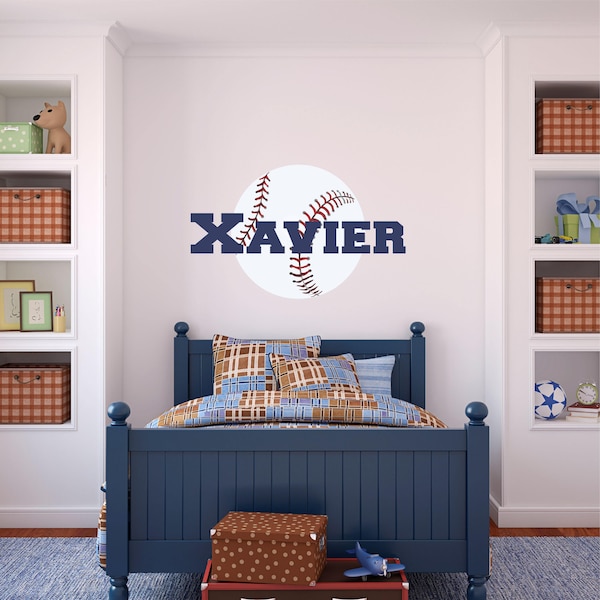 Personalized Name Baseball Wall Decal - Custom Name Baseball Wall Sticker - Vinyl Decal Monogram Girls Boys Room - Nursery Wall Decor