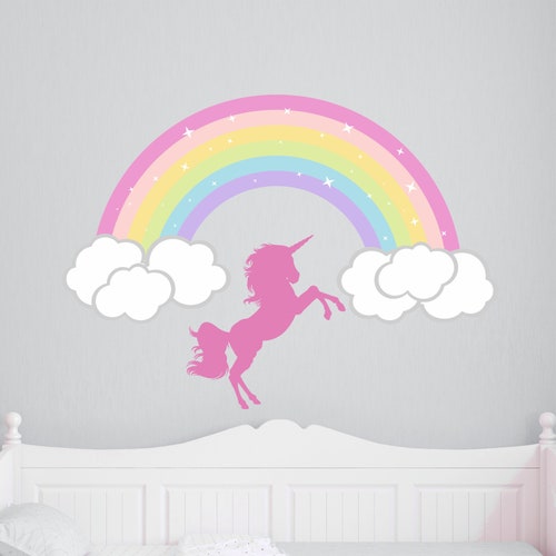 Rainbow Wall Art Decal Unicorn Girls Nursery Vinyl Wall Decor Etsy
