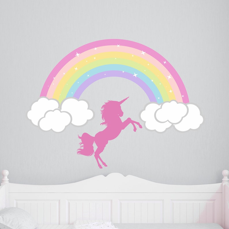 Rainbow Wall Art Decal Unicorn Girls Nursery Vinyl Wall Decor Etsy