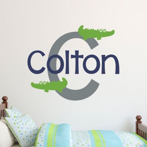 Personalized Name Alligator Wall Decal - Custom Name Gator Wall Sticker - Vinyl Decal Monogram Girls Boys Room - Nursery Wall Decor