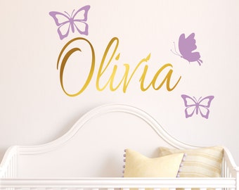Personalized Name Butterfly Wall Decal - Custom Name Butterfly Wall Sticker - Vinyl Decal Monogram Girls Boys Room - Childrens Wall Decor