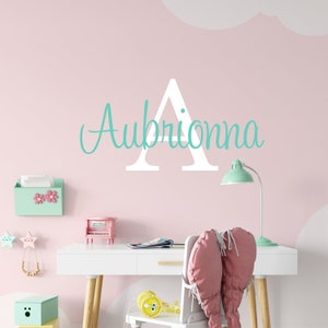 Personalized Name Wall Decal Girl Monogram Initial Fancy Cursive Name ...