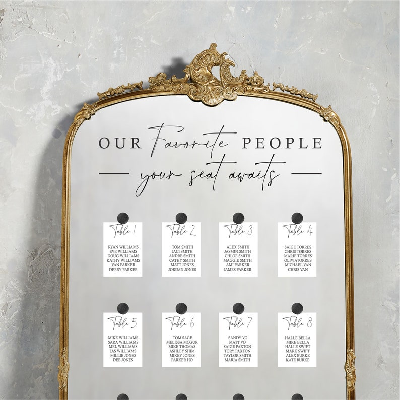 Our Favorite People your seat awaits - Wedding Seating Chart Header Decal for Mirror - Our Favorite People Welcome Sign - Wedding Welcome image 1