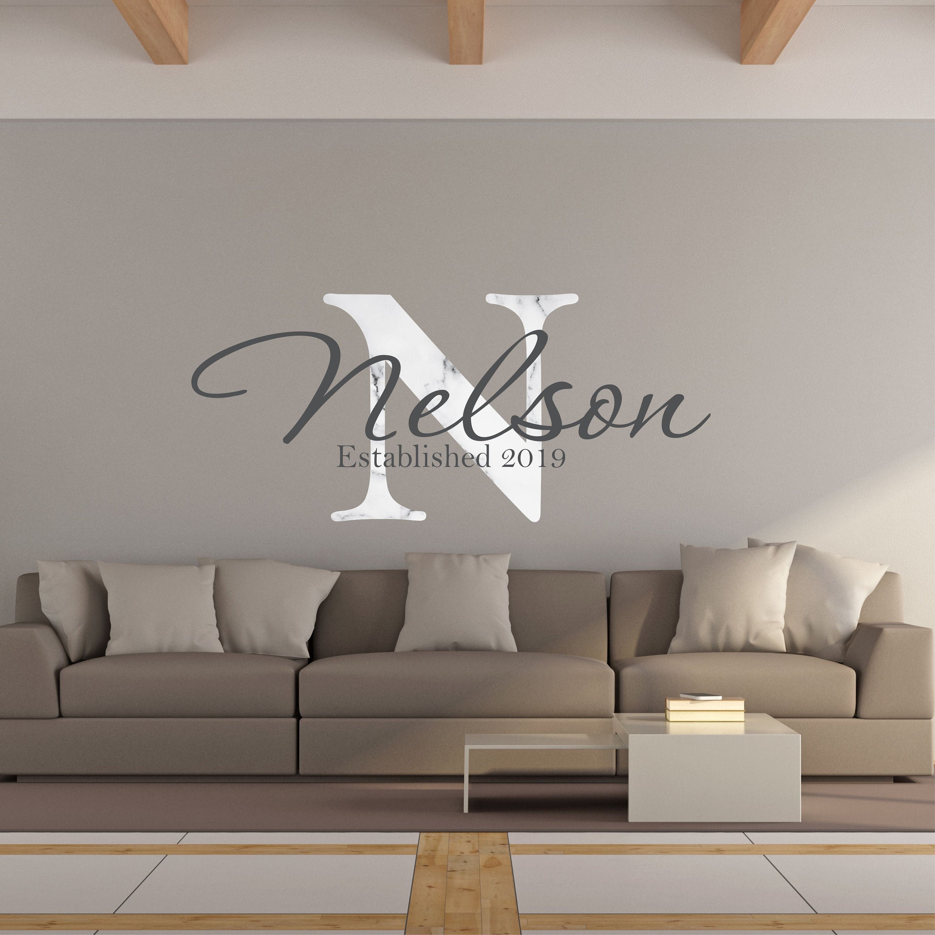 Custom Name Wall Decal Marble Pattern Initial - Girls Personalized Wall ...