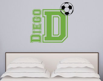 Personalized Name Soccer Wall Decal - Custom Name Soccer Wall Sticker - Vinyl Decal Monogram Girls Boys Room - Childrens Nursery Wall Decor