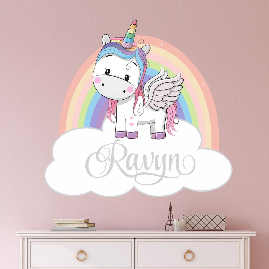 Rainbow Unicorn Wall Decal Personalized Name Custom Name Unicorn Wall