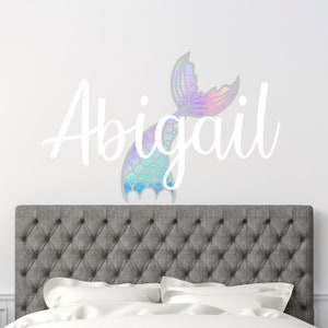 Personalized Name Mermaid Wall Decal - Custom Name Mermaid Tail Wall Sticker - Vinyl Decal Monogram Girls Boys Room - Nursery Wall Decor