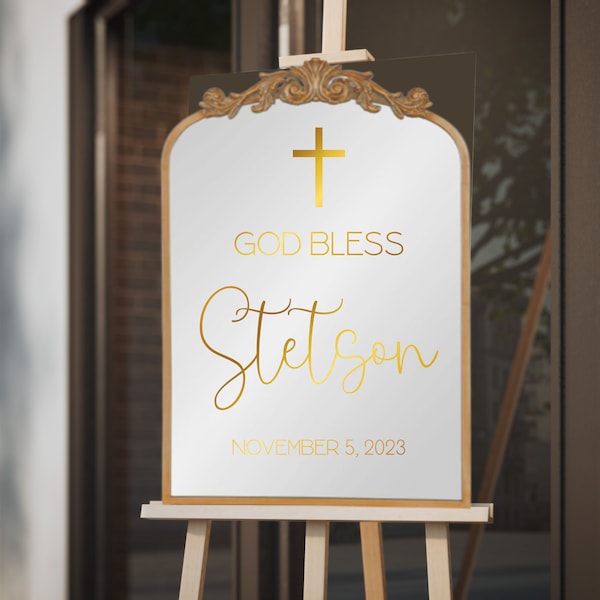 Baptism Welcome Sign - Metallic Gold Christening Welcome Sign - Modern Baptism Welcome Decal for Mirror - Boy Baptism - Welcome Christening