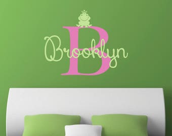 Personalized Name Frog Wall Decal - Custom Name Frog Wall Sticker - Vinyl Decal Monogram Girls Boys Room - Childrens Nursery Wall Decor