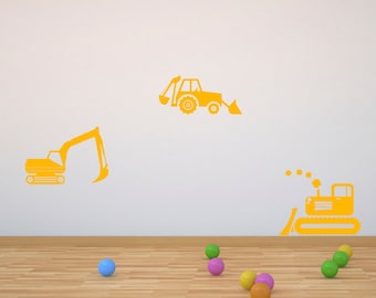 Digger Truck Wall Decals - Construction Vehicles Boys Wall Decal Sticker - Tractor Wall Decal - Bulldozer Wall Decal - Excavator Stickers