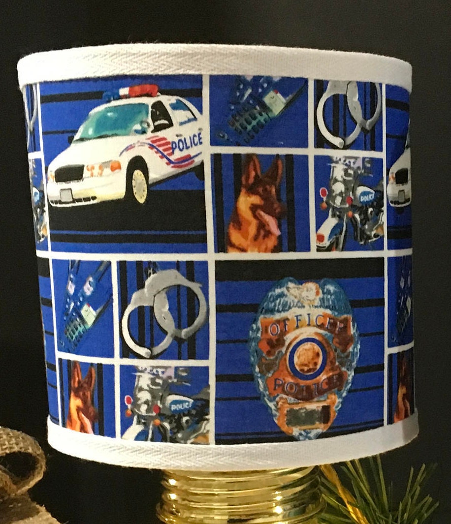 063 Large Police Law Enforcement Heroes Fabric Lampshade 13 Round