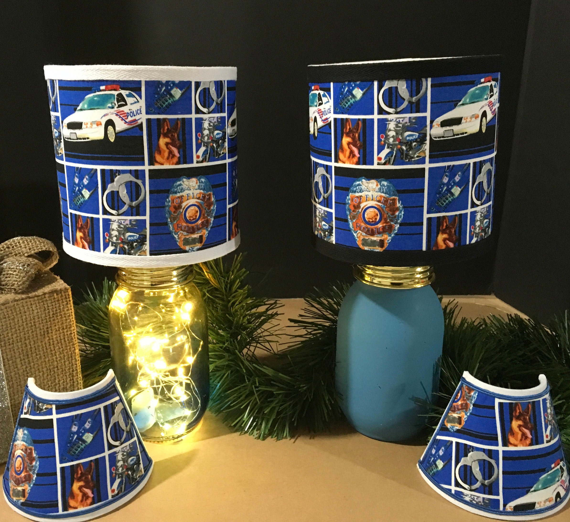 063 Large Police Law Enforcement Heroes Fabric Lampshade 13 Round