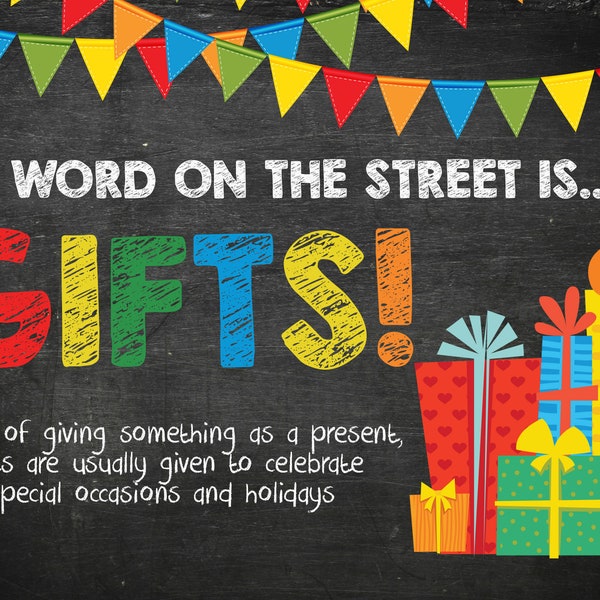 Word on the Street is GIFTS! Birthday Sign-NEW!!  *Digital File Only, Print from Home*