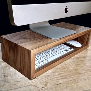 Walnut Monitor Stand Desk Organizer Computer Riser Desktop Storage