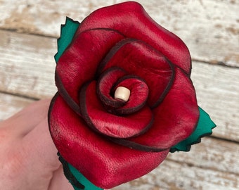 Red Rose Leather Flower 3rd Anniversary Everlasting Valentines Gift Long Stem Forever Keepsake Hand made x1 Love & Passion