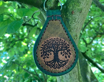 Tree of life Key Fob Leather Key Ring Keys Chain Hand Made Hand Stitched Holder Gift Present Accessories Yggdrasil Norse Celtic Vikings