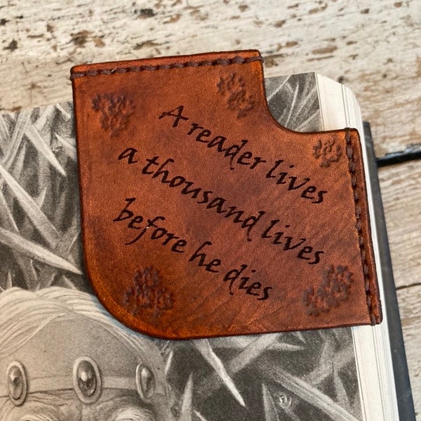 A reader Lives George R.R. Martin Quote Corner Bookmark Leather Hand Made Gift Book Accessories Game of thrones