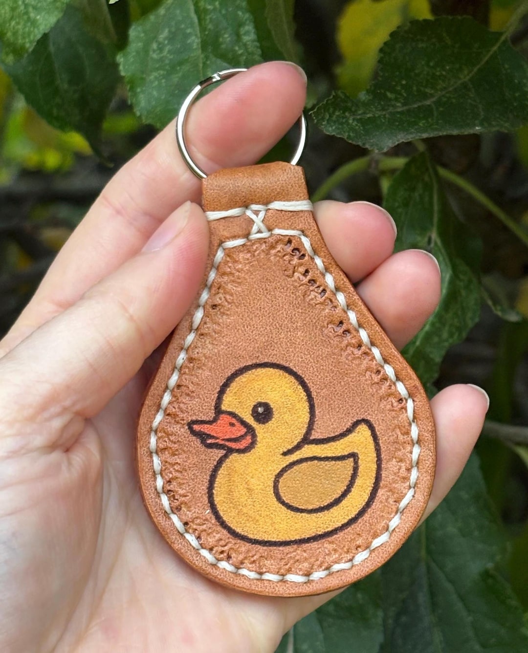 Rubber Duck Key Fob Leather Key Ring Keychain Hand Made Hand Stitched ...