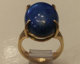 14K Yellow Gold Heavy Oval Lapis Ring