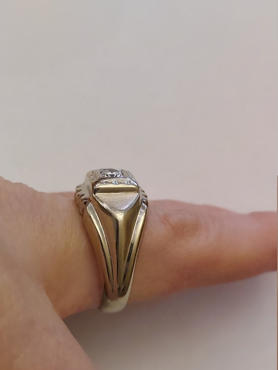 14K White Gold Vintage men's Diamond Ring Gem