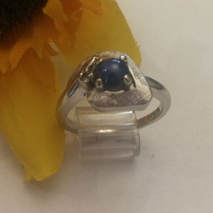 14K White Gold Blue Synthetic Star Sapphire Ring