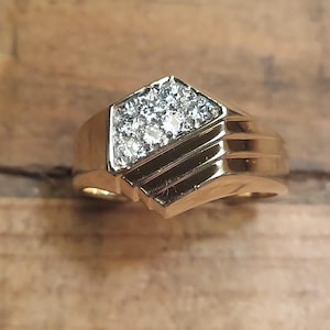 10K Yellow Gold Men's Diamond Cluster Ring Signed ZEI W 10K Yellow Gold Men's Diamond Cluster Ring Signed ZEI W