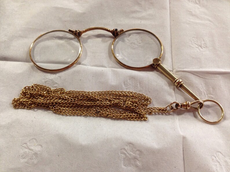 14K Vintage Folding Opera Glasses With 48 Inch 14K Etsy