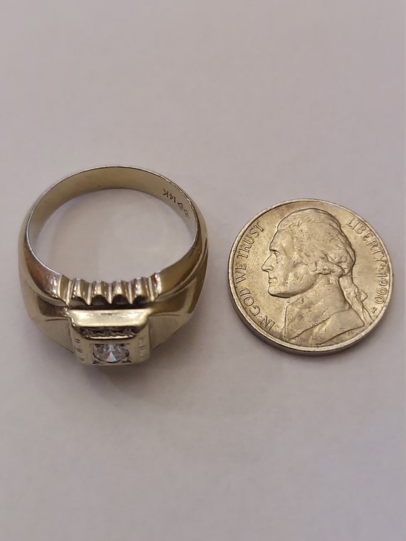 14K White Gold Vintage men's Diamond Ring Gem