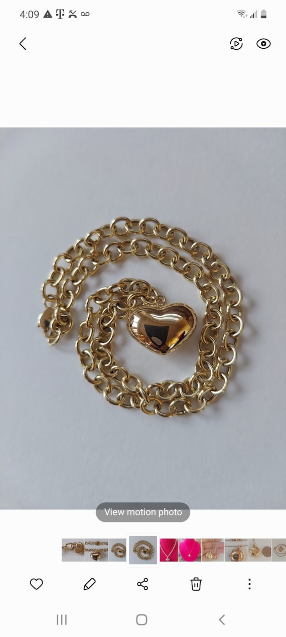 14K Cable link Chain with Puffy Heart Pendant
