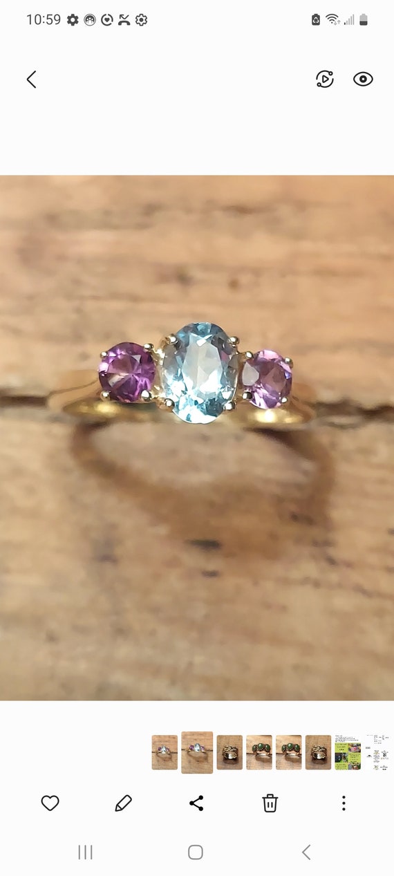 14K Blue Topaz and Amethyst Ring