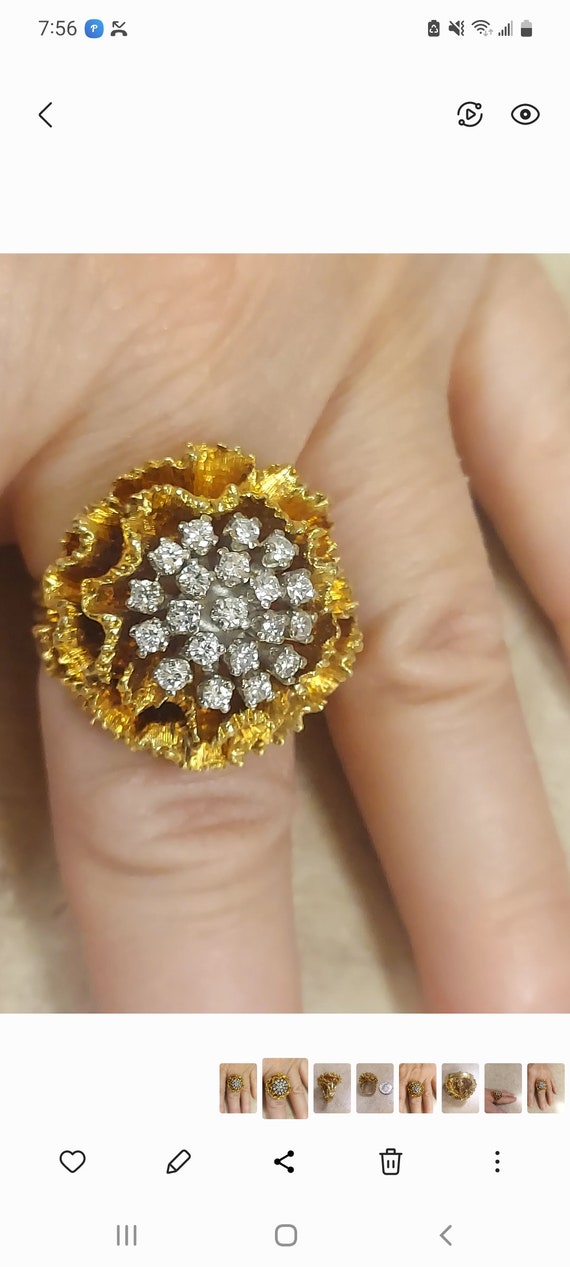 18K Heavy Gold Vintage Diamond Cluster Ring