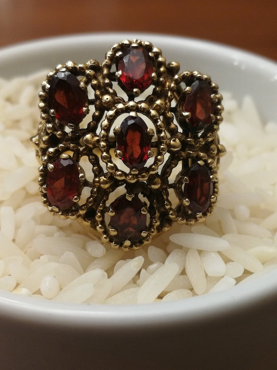 14K Large Garnet Cluster Ring