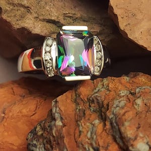 14K White Gold Ladies Synthetic Alexandrite and Diamond Ring image 1